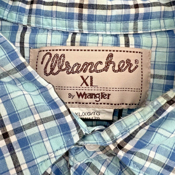 Vintage Rustler Wrangler Mens XL Blue Plaid Pearl Snap Shirt Southwestern Cowboy - Picture 3 of 6